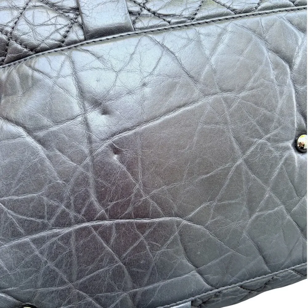Chanel Lady Braid Black Aged Calfskin Quilted Duffel Tote Braided Chain w/ COA